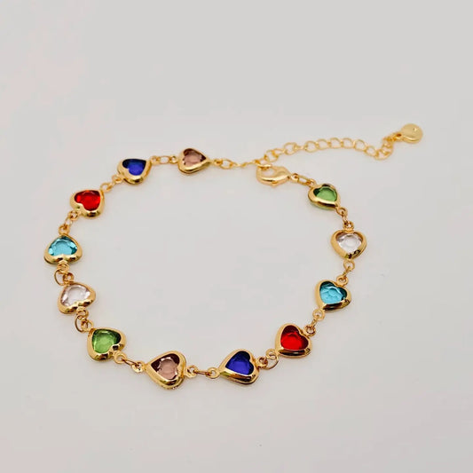 Heart-Shaped Glass Drill gold-Plated Bracelet