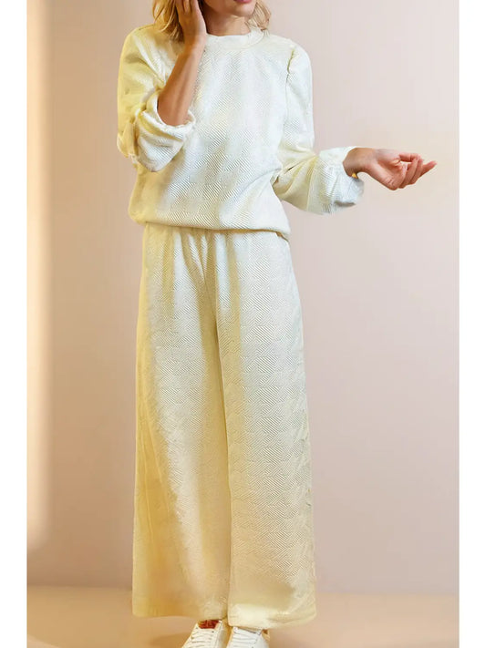 Textured Puff Sleeve Top and Pants Set