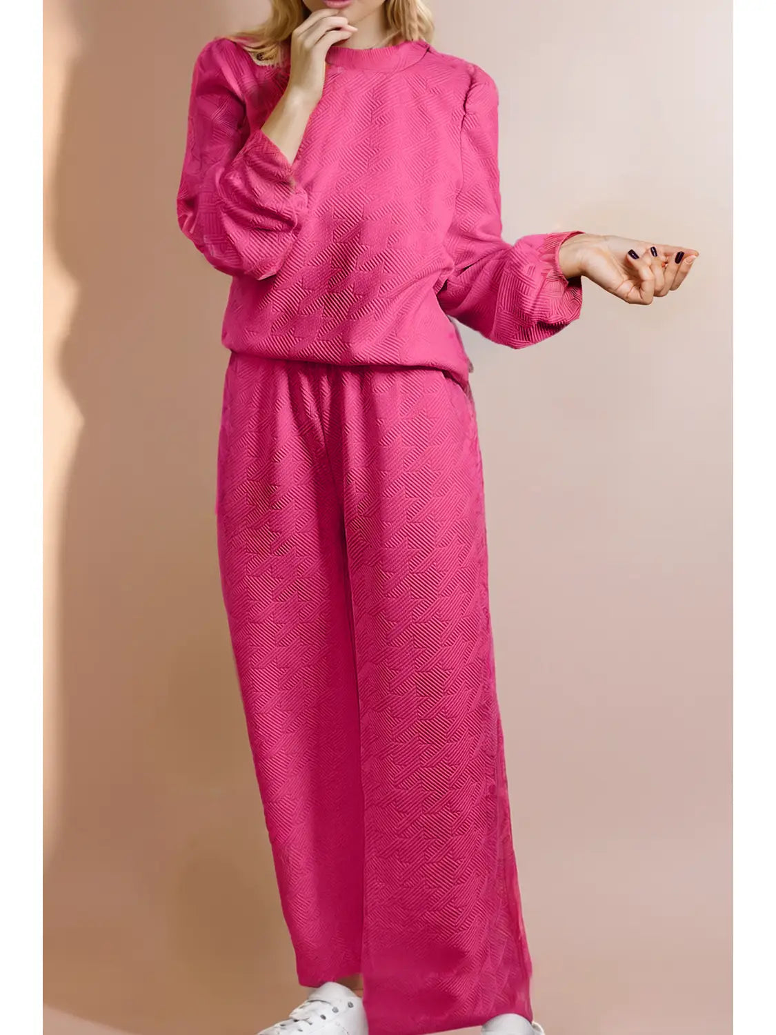 Textured Puff Sleeve Top and Pants Set