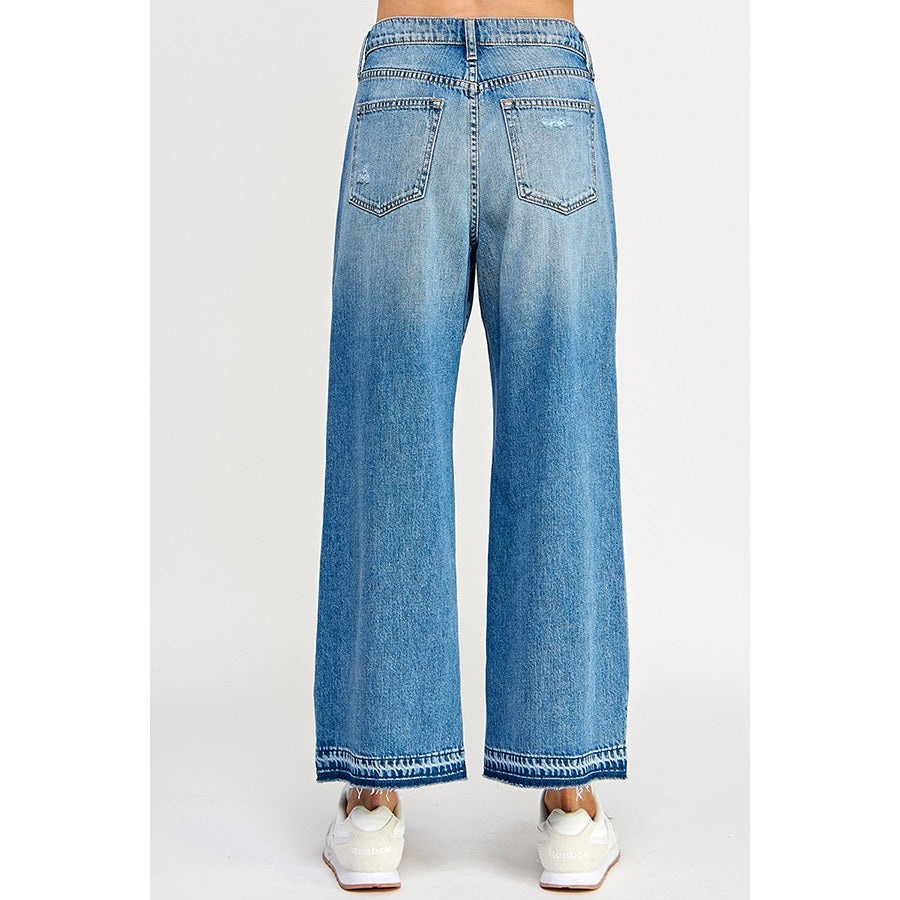High Rise Wide Leg with Distressed Release Hem