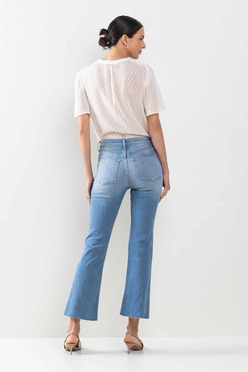 Sneak Peek High Rise Kick Flare  Jeans with Raw Cut