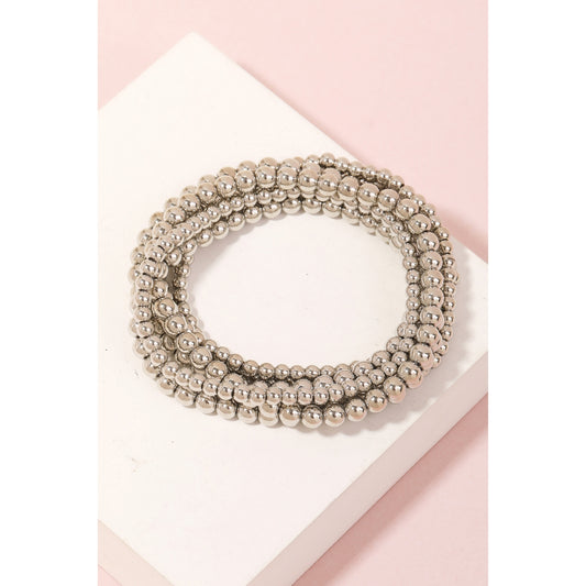 Silver Dipped Ball Bead Bracelet Set