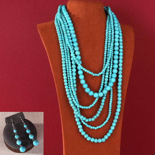 Rustic Couture's Turquoise Beaded Layered Necklace Earrings Set