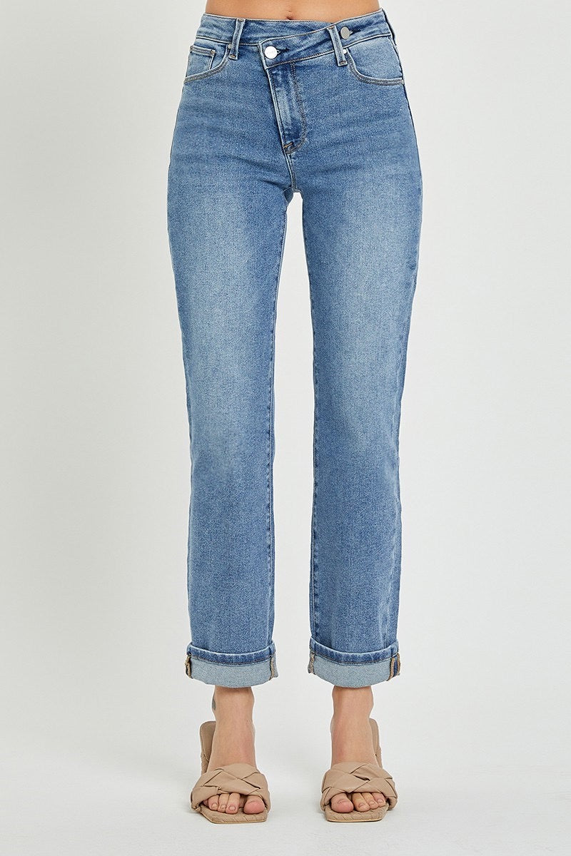 High Rise Cross Over Boyfriend Jeans