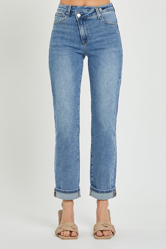 High Rise Cross Over Boyfriend Jeans