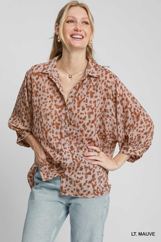 Animal Print Collared Top