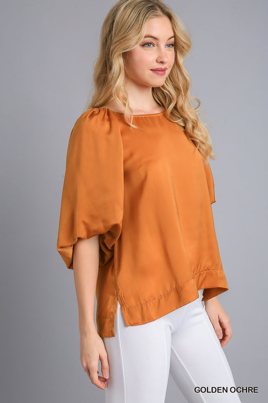 Washed Satin Round Neck Top