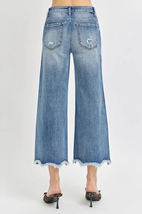 Risen Jeans high Rise-Crop Wide-Fray Hem Jeans