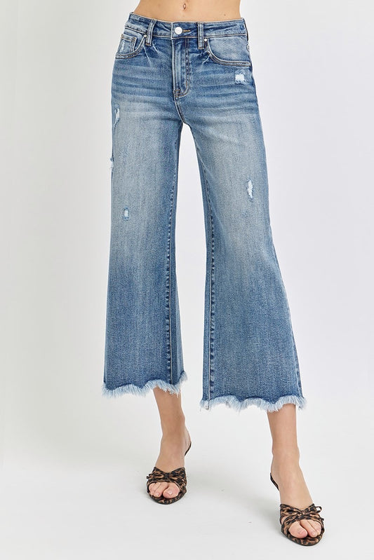 Risen Jeans high Rise-Crop Wide-Fray Hem Jeans
