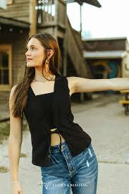 Black Sleeveless Tie Detail Top