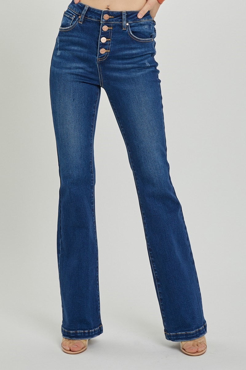 High Rise Button Down Boot Cut Jeans
