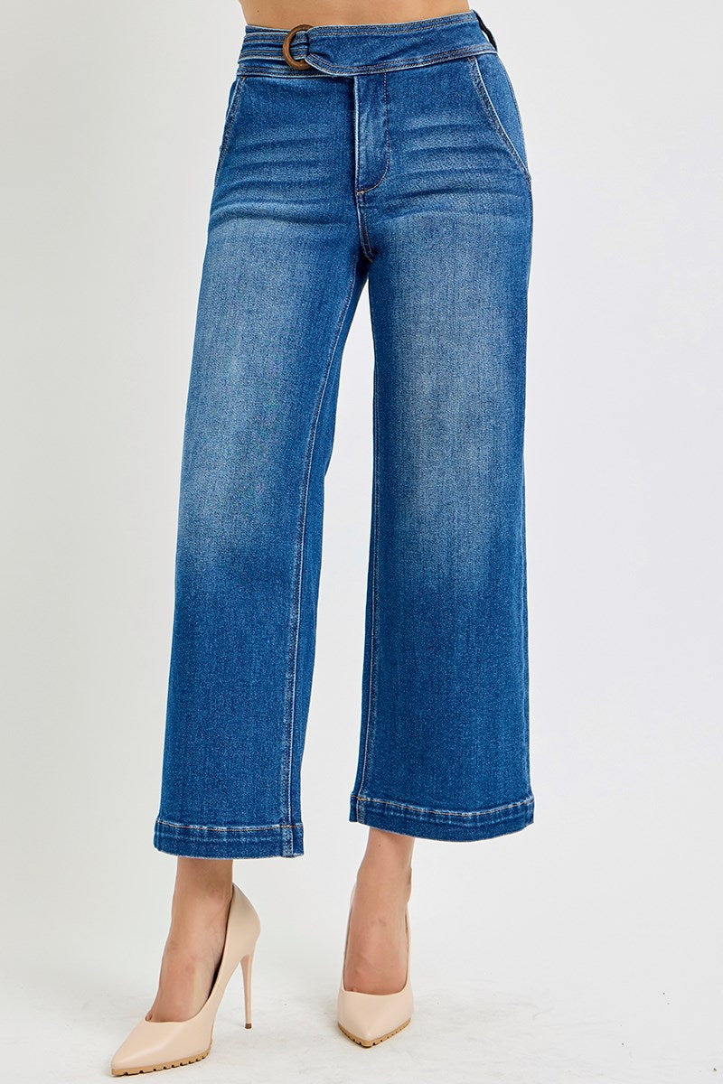 Tummy Control High Rise Crop Wide Jean With Belt