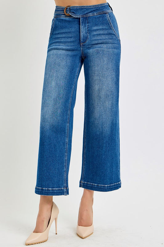Tummy Control High Rise Crop Wide Jean With Belt