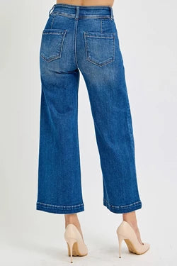 Tummy Control High Rise Crop Wide Jean With Belt