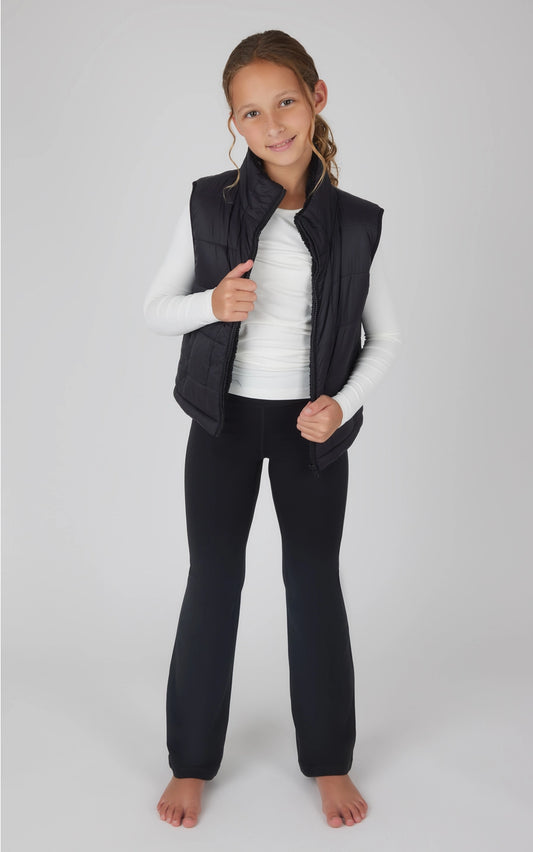 Girls Quilted Sherpa Lining Vest, Top, Flare Pant-3 Pc Set