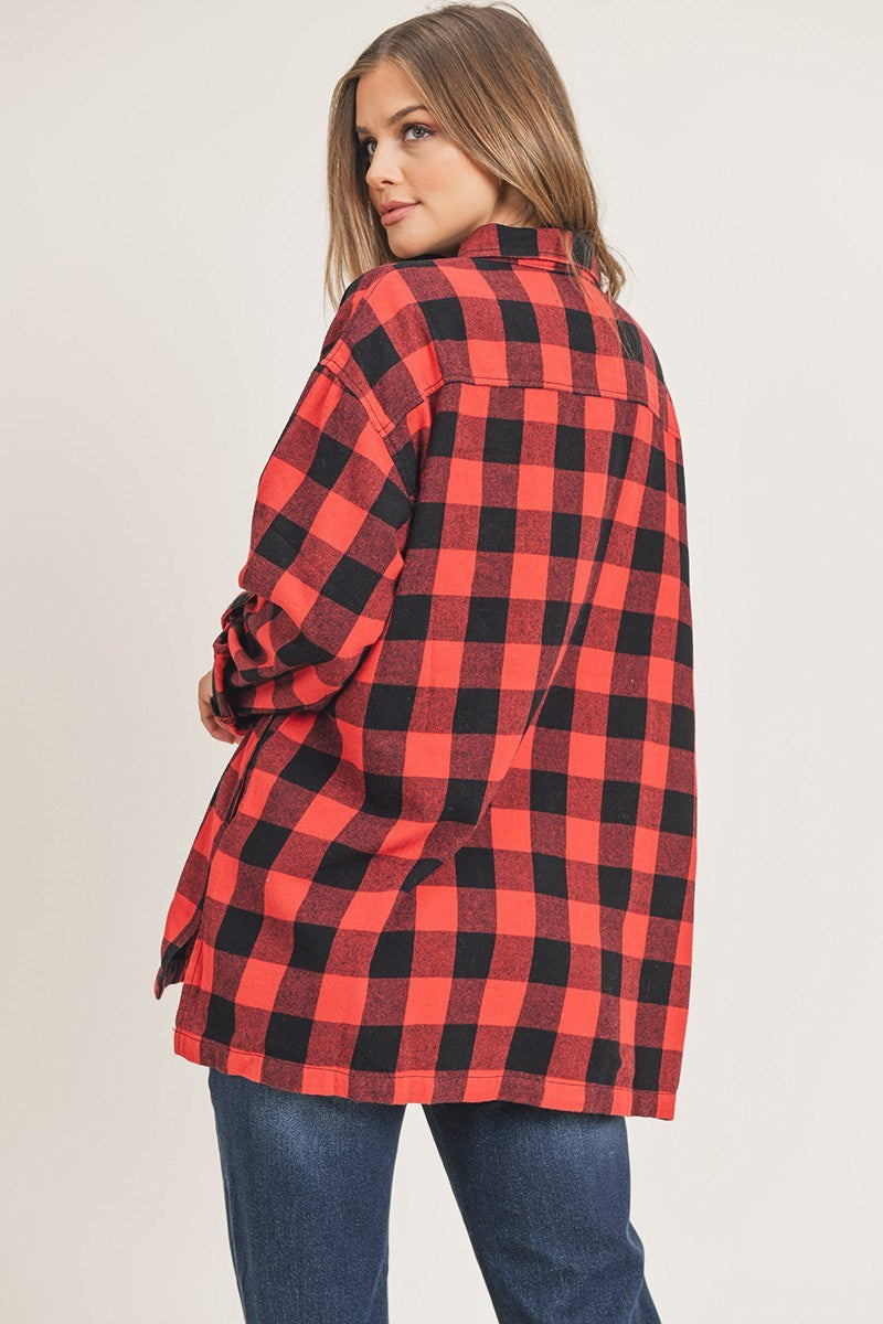 Buffalo Plaid Oversized Flannel Shirts With Pockets