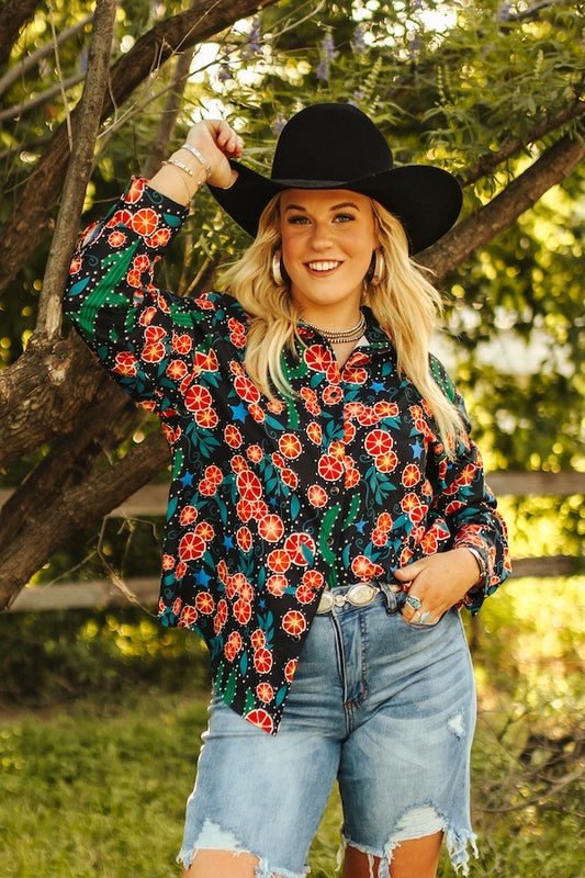 Black Midnight Cactus Button Down Shirt