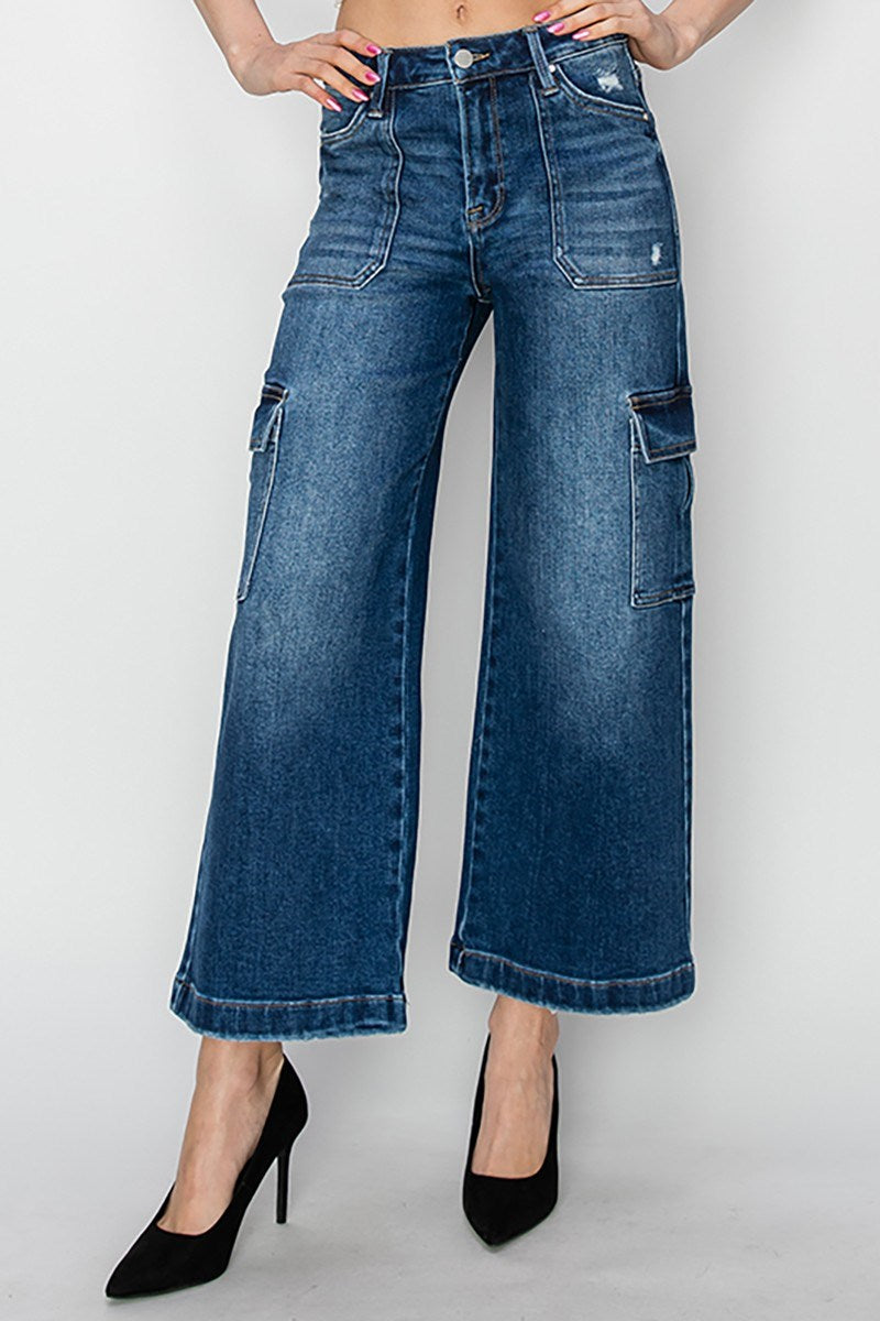 Risen High Rise Crop Wide Leg Cargo Jeans