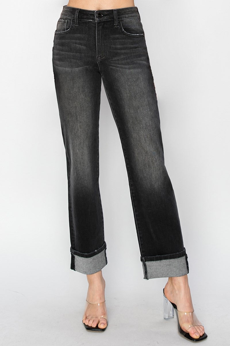 Risen Jeans High Rise Boyfriend Turn Up Cuff Jeans