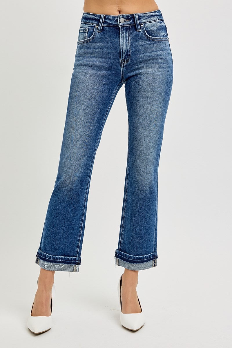 Risen Jeans Mid Rise Ankle Straight -Cuffed