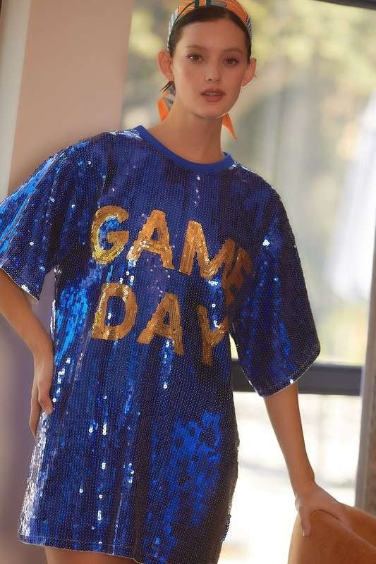 Round Neck Sequin GAME DAY letter Tunic Top