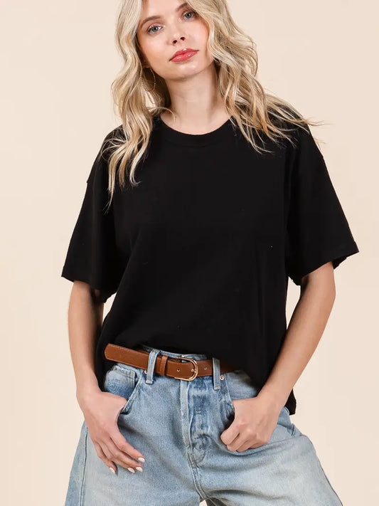 Oversized Mineral Washed Short Sleeve Knit Top