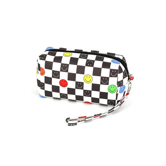 Checkered Smile Face Pouch Cosmetic Bag