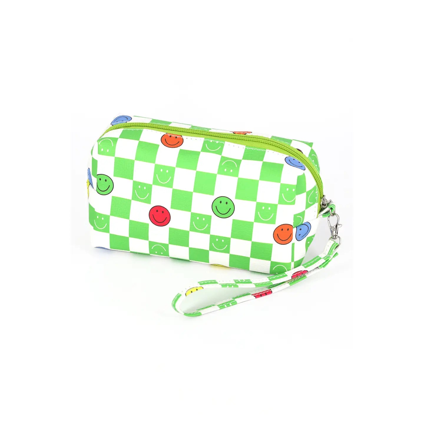 Checkered Smile Face Pouch Cosmetic Bag