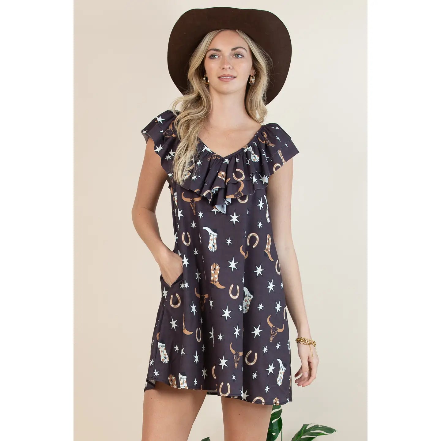 Western Lucky Cow Head Print Sundress