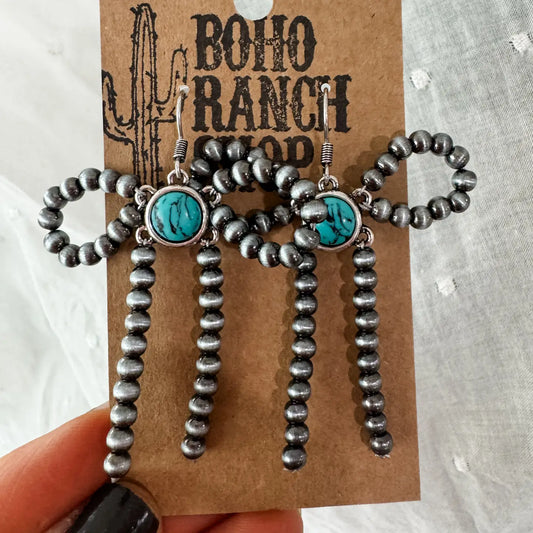 Navajo Style Pear Bow Stone Dangle Earrings