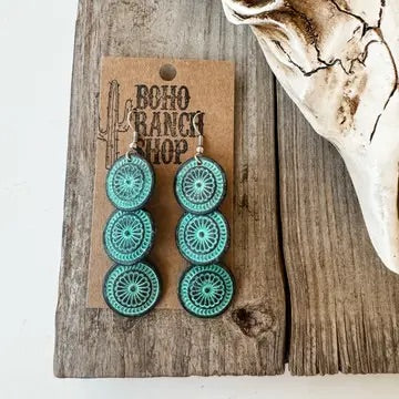 3 Tier Round Concho Overlapped Dangle Earrings