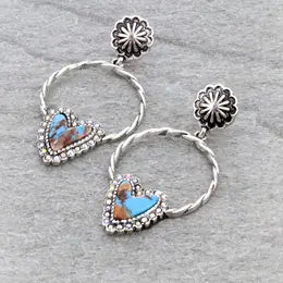 Western Turquoise Heart Hoop Earrings