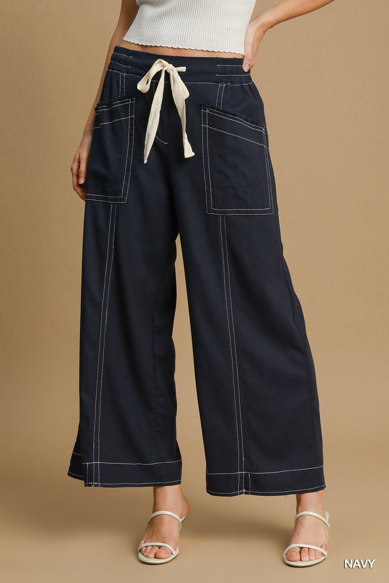 Linen Blend Wide Leg Pants
