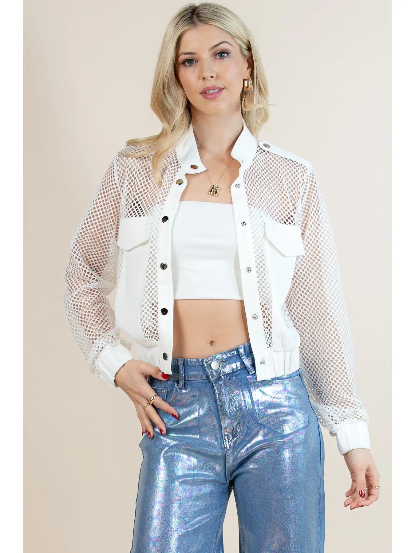Kirin Summer Fish Net Long Sleeve Bomber Jacket