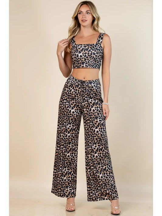Animal Crop Top and Pants Set