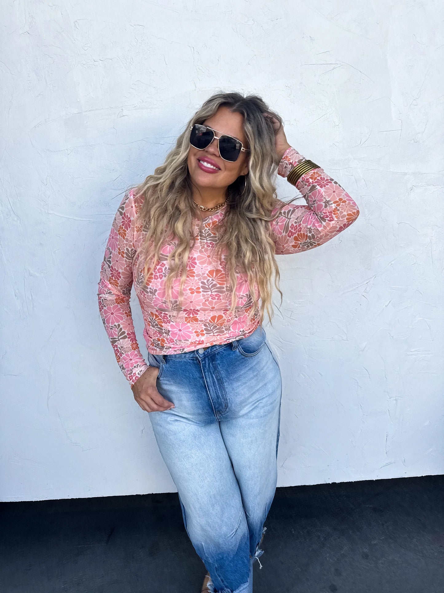 Vintage Floral Mesh Retro Top