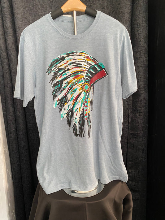 Callie Ann Stelter Watercolor Headdress Tee-Stonewash Denim