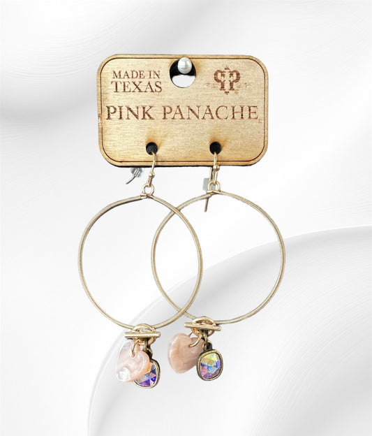 Gold Hoops w/ Pink Hearts Earrings