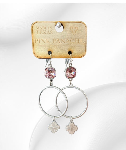 Silver Hoops w/ Pink Star Shape Dangles
