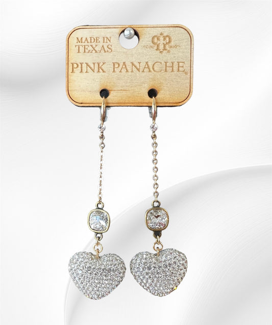 Long Sparkly Heart Earrings