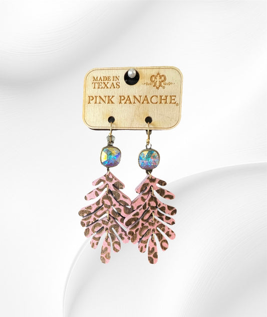 Pink Cheetah Leaf Earrings