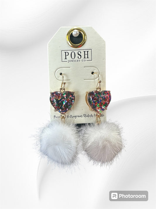 White Poms Earrings