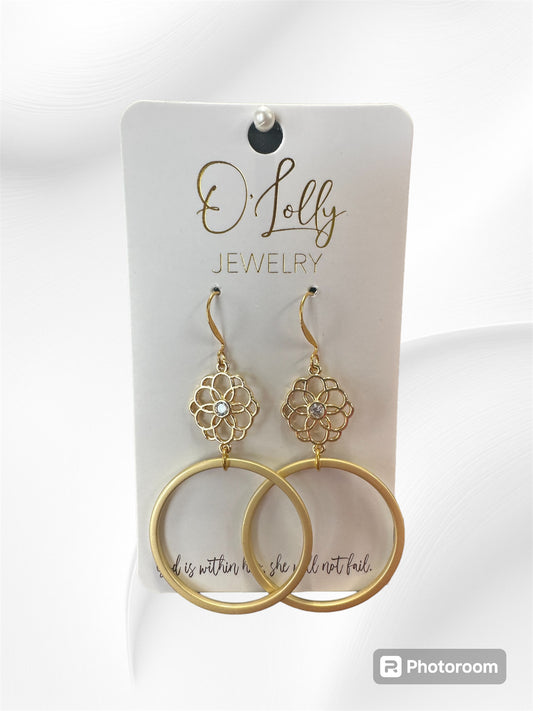 Gold Flower Hooped Earrings