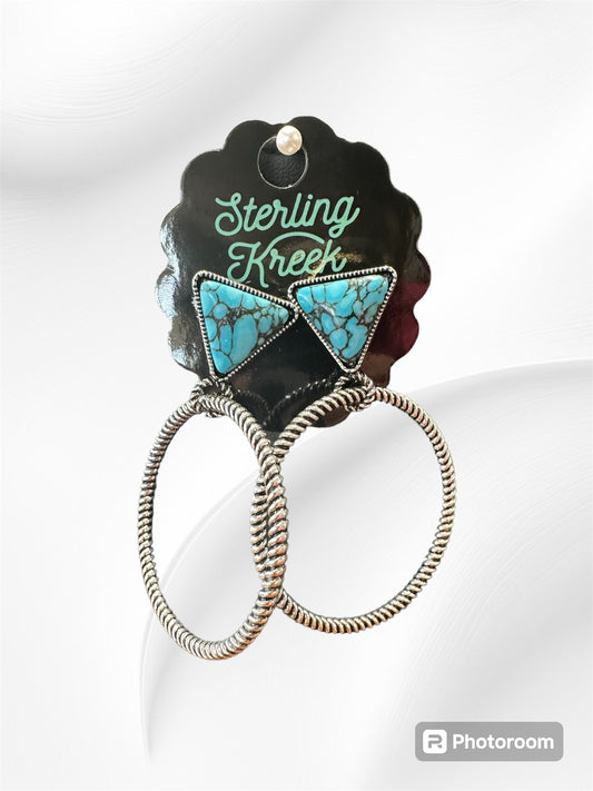 Blue Triangle Hoop Earrings