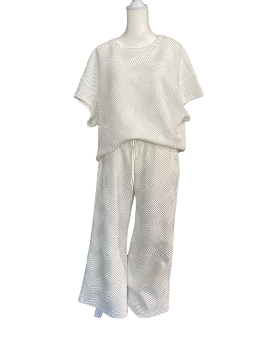 High Quality Ribbed Textured Loose Fit Two Piece Pants Set