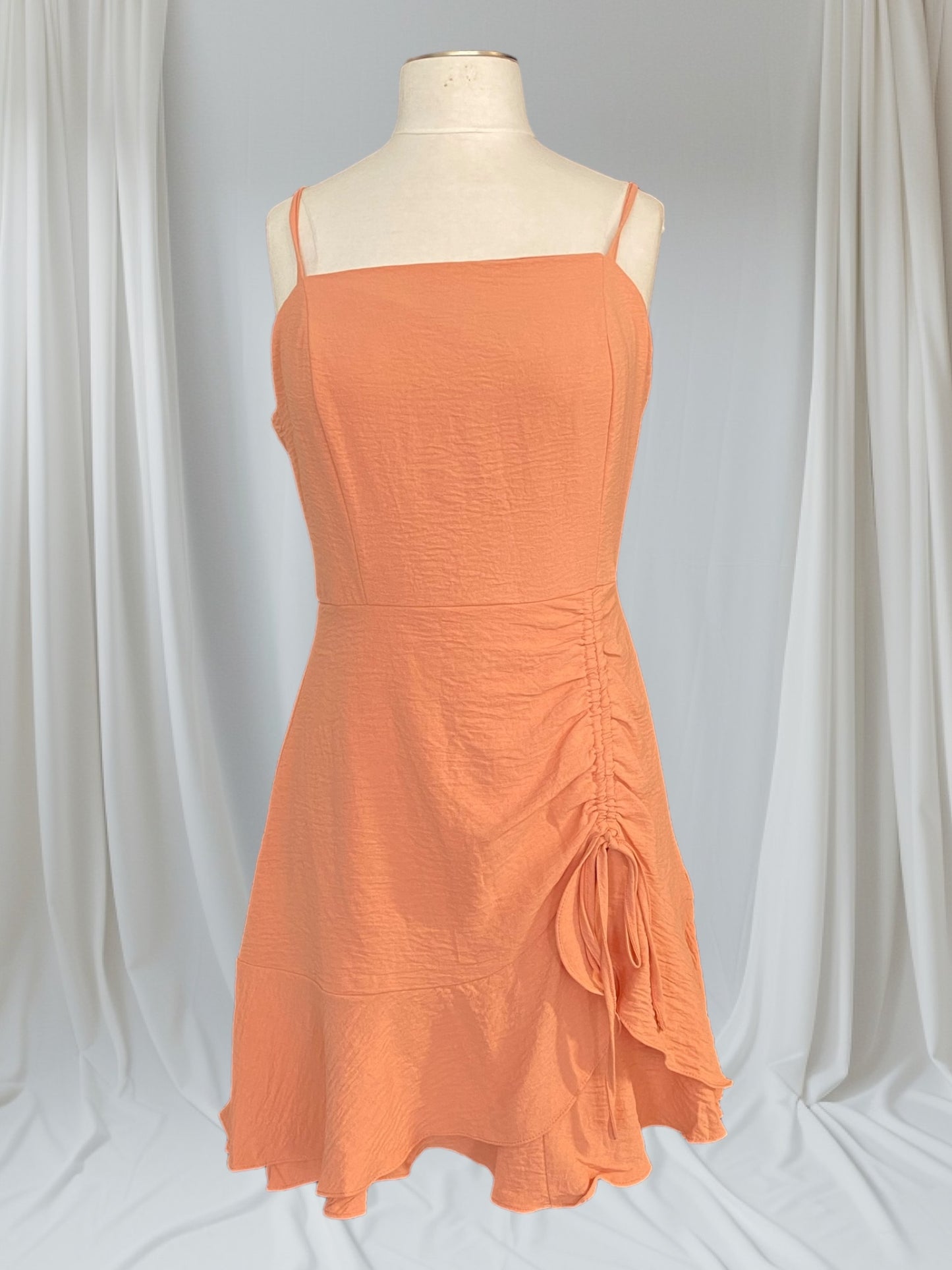 Adjustable Shoulder Strap Woven Dress With Ruched Skirt