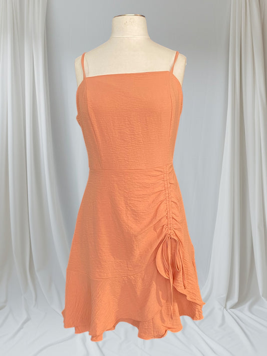 Adjustable Shoulder Strap Woven Dress With Ruched Skirt