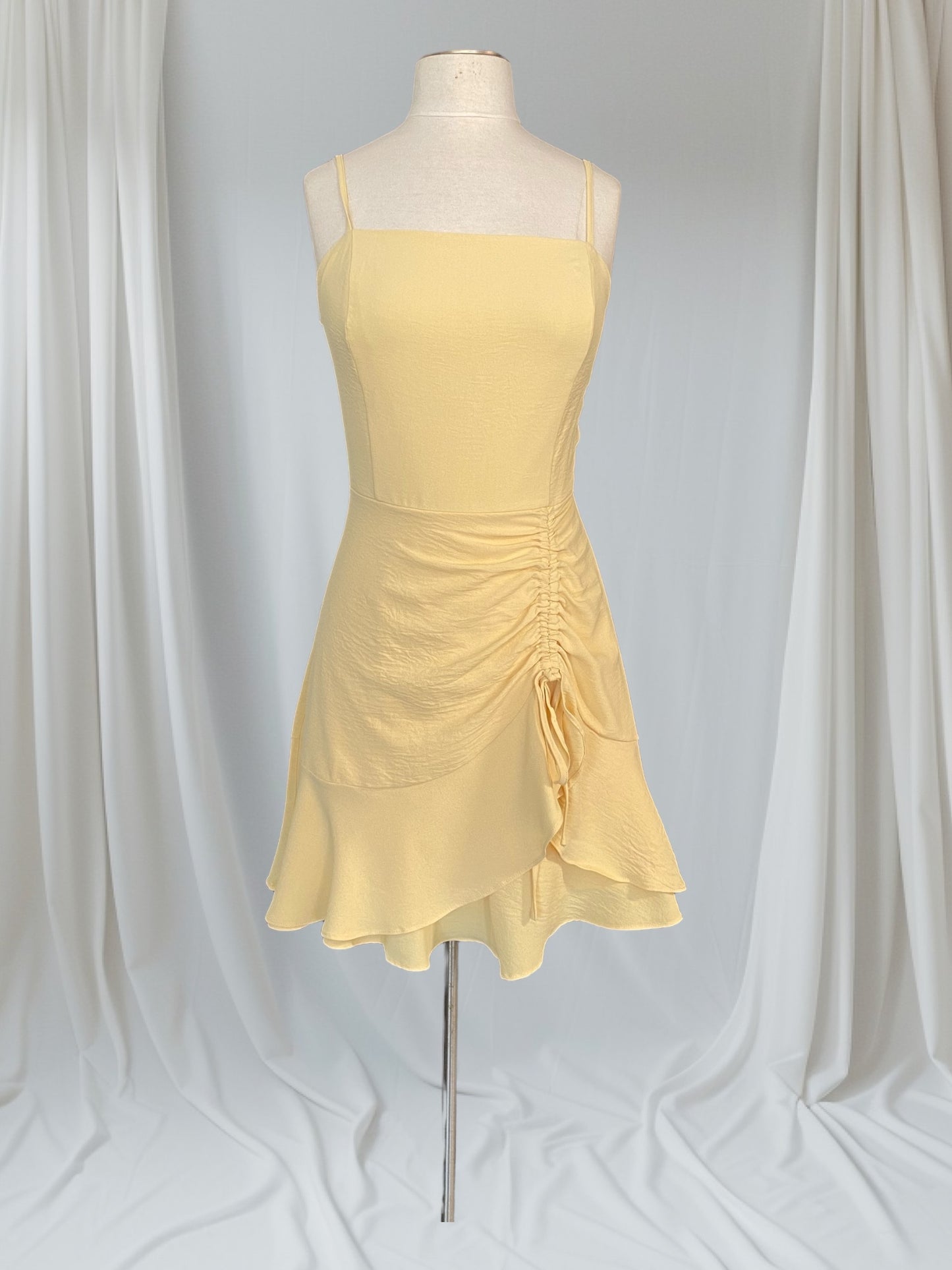 Adjustable Shoulder Strap Woven Dress With Ruched Skirt
