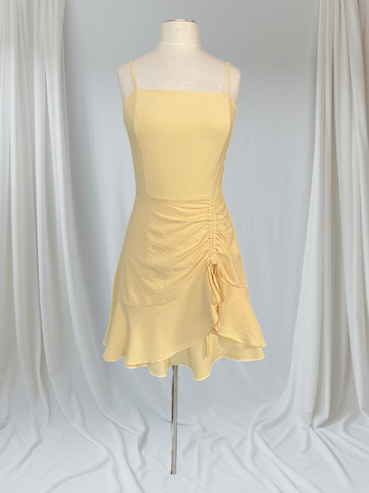 Adjustable Shoulder Strap Woven Dress With Ruched Skirt