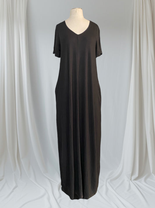 Basic Short Sleeve V Neck Maxi Dress W Pockets
